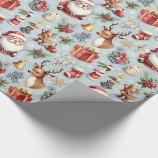 Kerstman & rendier kerstcadeau inpakpapier (Hoek)