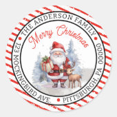 Kerstman | Rendier Kerstcirkel Retouradres Ronde Sticker (Voorkant)