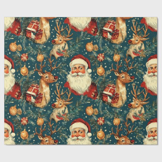 " Kerstman & Rendier Kerstmis Cadeaupapier (Vlak)