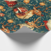 " Kerstman & Rendier Kerstmis Cadeaupapier (Hoek)