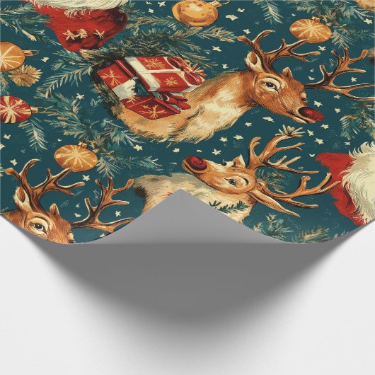 " Kerstman & Rendier Kerstmis Cadeaupapier (Hoek)