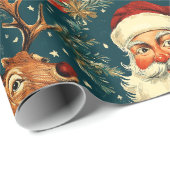 " Kerstman & Rendier Kerstmis Cadeaupapier (Rol Hoek)