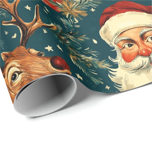 " Kerstman & Rendier Kerstmis Cadeaupapier (Rol Hoek)