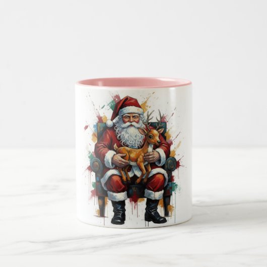 Kerstman & Rendier, Kerstmug Tweekleurige Koffiemok (Center)