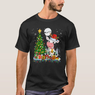 Kerstman Rendier Koe Kerstboom Licht Boer Familie T-shirt