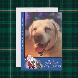 Kerstman rendier lab hond foto modern feestdagenkaart