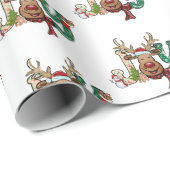 Kerstman rendier leuk Kerst vakantie Cadeaupapier (Rol Hoek)