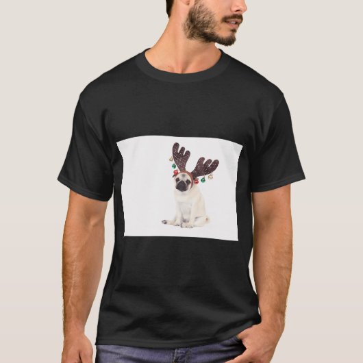 Kerstman Rendier Pug T-shirt (Voorkant)