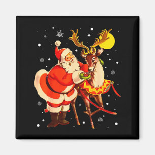 Kerstman Rendier Retro Jaren 50 Vintage Kerst Vrou Magneet