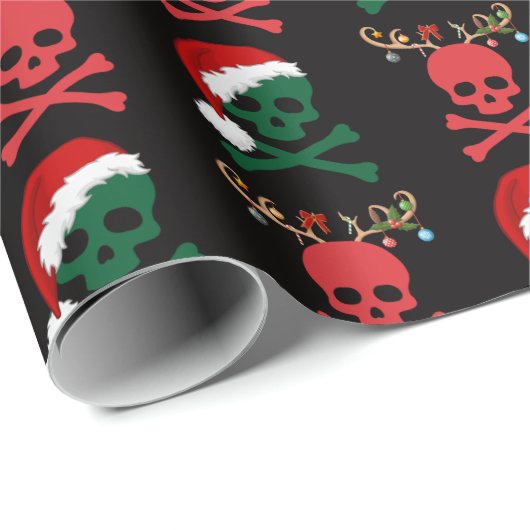 Kerstman rendier schedel en Botten Cadeaupapier (Rol Hoek)