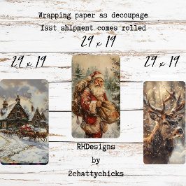 Kerstman Rendier Slede Collectie Decoupage Inpakpapier Vel