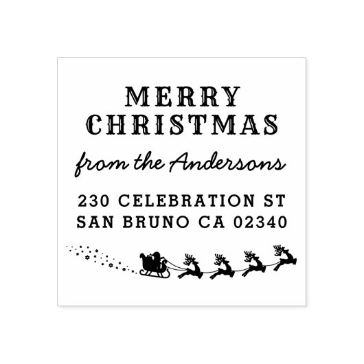 Kerstman & rendier slee kerst retour adres rubberstempel (Afrduk)