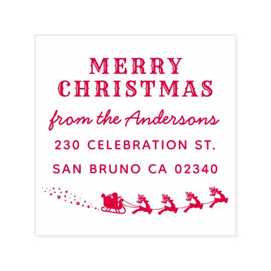 Kerstman & rendier slee kerst retour adres  zelfinktende stempel (Design)