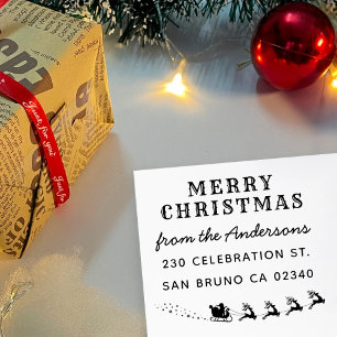 Kerstman & rendier slee kerst retour adres zelfinktende stempel