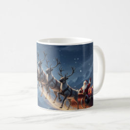 Kerstman rendier slee Kerstmis in het maanlicht op Koffiemok