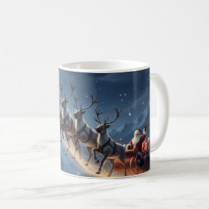 Kerstman rendier slee Kerstmis in het maanlicht op Koffiemok