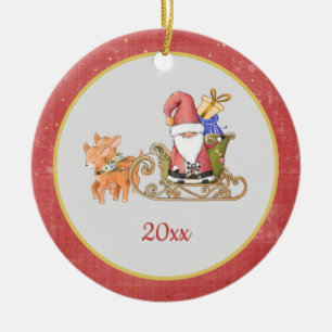 Kerstman Rendier slee naam jaar Keramisch Ornament
