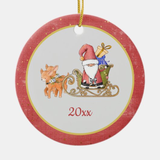 Kerstman Rendier slee naam jaar Keramisch Ornament (Voorkant)
