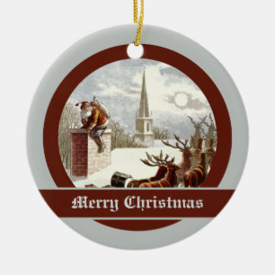 Kerstman rendier slee ornaments uit het verleden keramisch ornament