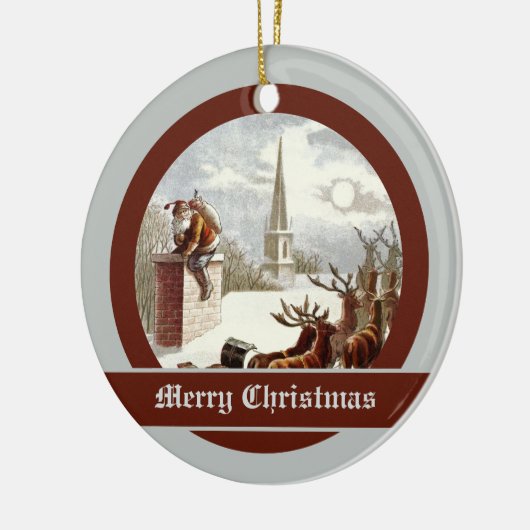 Kerstman rendier slee ornaments uit het verleden keramisch ornament (Links)