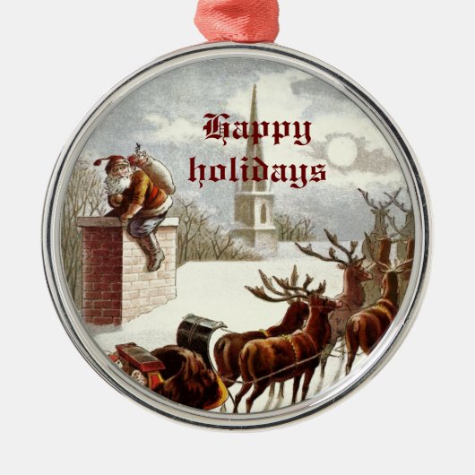 Kerstman rendier slee ornaments uit het verleden metalen ornament (Voorkant)