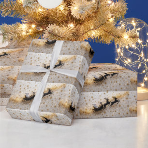 Kerstman Rendier slee rendier Goud sterren Kerstmi Cadeaupapier