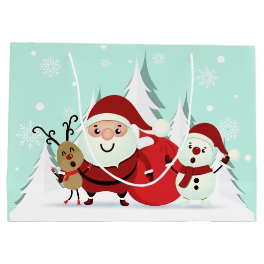 Kerstman, rendier & sneeuwman grote kerstcadeauzak large cadeautasje (Achterkant)