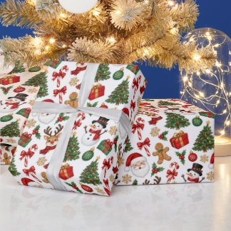 Kerstman rendier sneeuwpop Naadloos Cadeaupapier