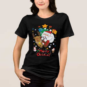 Kerstman rendier ster vrolijk kerst T-shirt