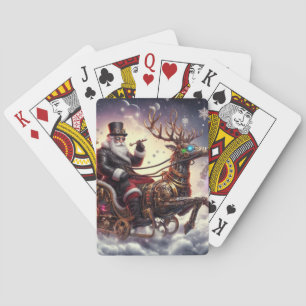 Kerstman/Rendier stoampunk Kerstmis/winter Pokerkaarten