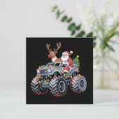 Kerstman rendier vakantie monstertruck feestdagenkaart (Staand voorkant)