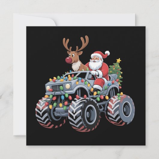 Kerstman rendier vakantie monstertruck feestdagenkaart (Voorkant)