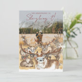 Kerstman rendier vakantiefoto kaart Grijs (Staand voorkant)