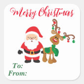 Kerstman rendier van voor cadeau vierkante sticker (Voorkant)