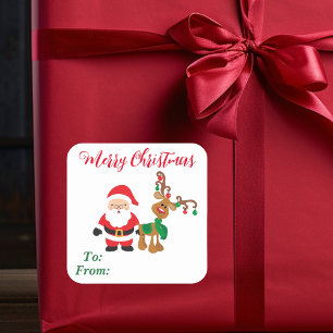 Kerstman rendier van voor cadeau vierkante sticker