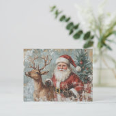 Kerstman Rendier Vintage Decoupage Kerstmis Briefkaart (Staand voorkant)