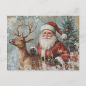 Kerstman Rendier Vintage Decoupage Kerstmis Briefkaart (Voorkant)