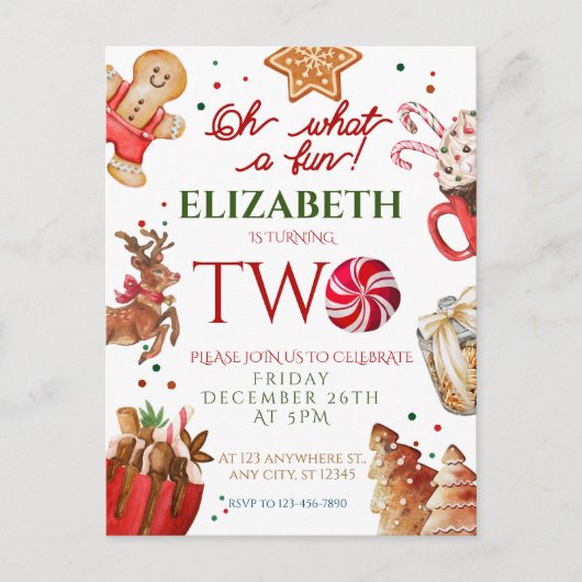 Kerstman rendier wat een leuke 2e verjaardag briefkaart (Voorkant)