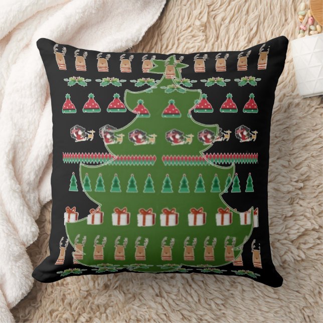 Kerstman Rendieren Rood Groen Kerstbomen Kussen (Deken)