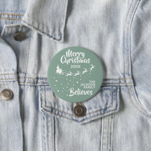 Kerstman rendieren slee vakantie familie ronde button 7,6 cm