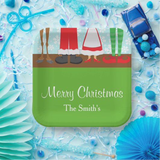 Kerstman rendiervoeten papieren bordje (Feest)