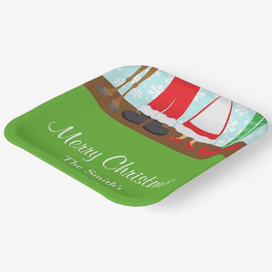 Kerstman rendiervoeten papieren bordje (Gebogen)