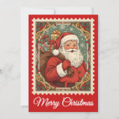 kerstman | Retro Postzegel Kerst Kaart (Voorkant)