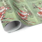 Kerstman  Retro Santa Claus op Skis Cadeaupapier (Rol Hoek)