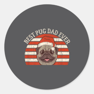 Kerstman Retro Vintage Hond Pug Vader Ever  Ronde Sticker