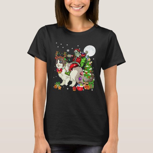 Kerstman Ridder Rendier Pluche Kat Kerstboom T-shirt (Voorkant)