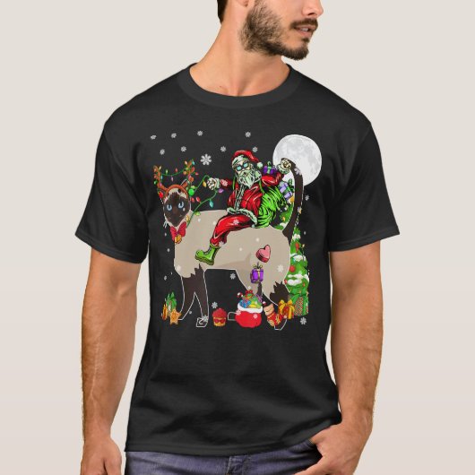 Kerstman Ridder Rendier Siamese Kat Kerstboom L T-shirt (Voorkant)