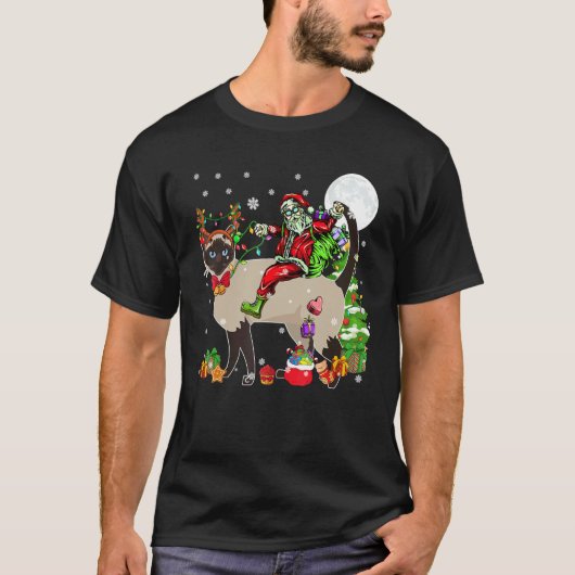 Kerstman Ridder Rendier Siamese Kat Kerstboom T-shirt (Voorkant)