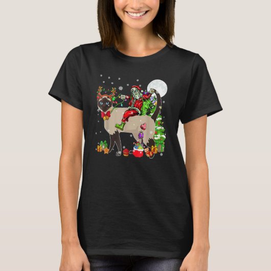 Kerstman Ridder Rendier Siamese Kat Kerstboom T-shirt (Voorkant)