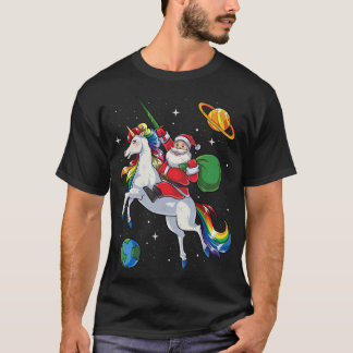 Kerstman Ridding Eenhoorn Kerstcadeaus Regenboog R T-shirt